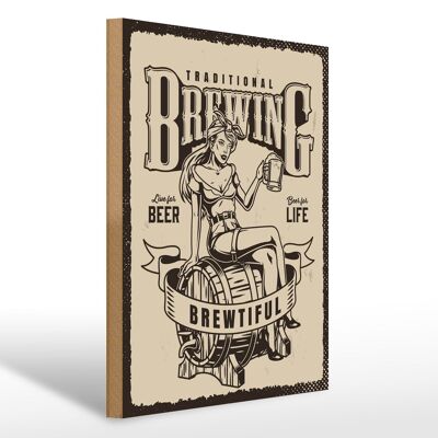 Cartello in legno con scritta "Birra tradizionale viva per la birra" 30x40 cm
