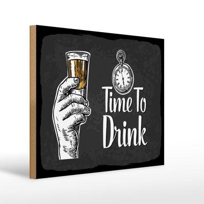 Cartello in legno con scritta "Time to Drink" regalo 40x30 cm