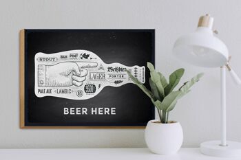 Panneau en bois disant Bière ici bouteille de bière 40x30cm cadeau 3