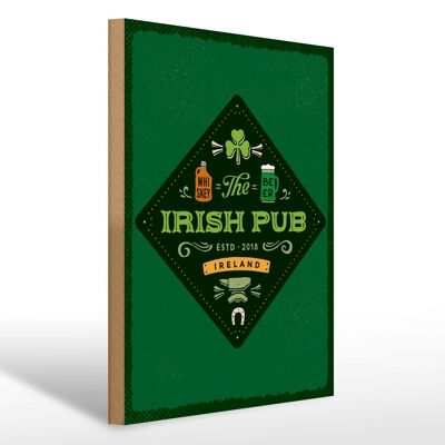 Panneau en bois indiquant Irlande Irish Pub Whisky Beer 30x40cm