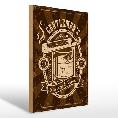 Cartel de madera que dice Gentlemen`s Club Whisky & Cigars 30x40cm