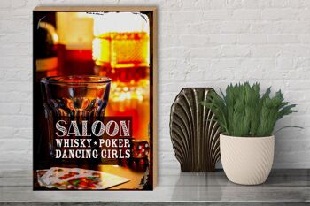 Panneau en bois disant Saloon Whiskey Poker Cigar Girls 30x40cm 3