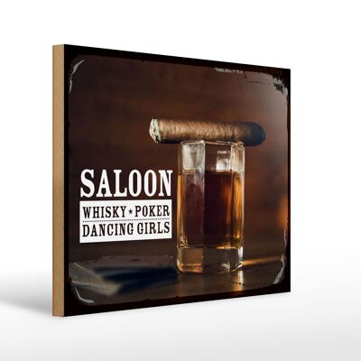 Letrero de madera que dice Saloon Whisky Poker Chicas bailando 40x30cm