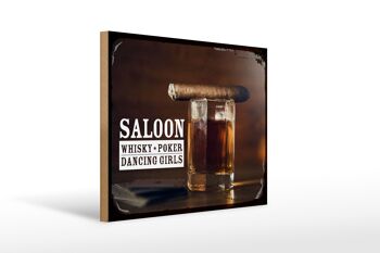 Panneau en bois disant Saloon Whisky Poker Dancing girls 40x30cm 1