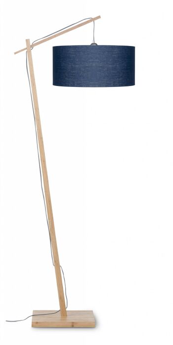 ANDES Bamboo / Linen Floor Lamp, Denim Blue Linen Lampshade 1