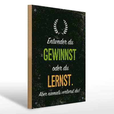 Holzschild Spruch Entweder du gewinnst oder lernst 30x40cm