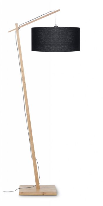 ANDES Bamboo Floor Lamp, Black Linen Shade 1