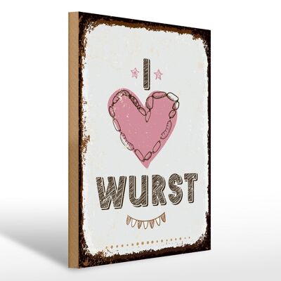 Holzschild Spruch Essen I love Wurst Herz 30x40cm Geschenk