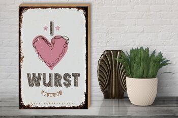 Panneau en bois disant nourriture I love saucisse coeur 30x40cm cadeau 3