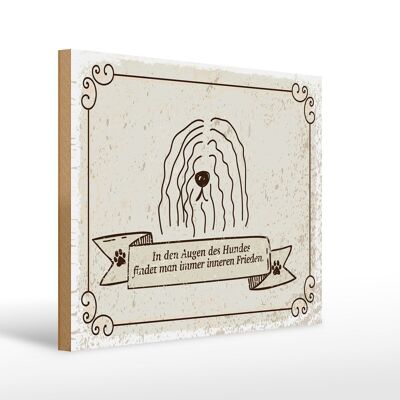 Cartello in legno con scritta La pace negli occhi del cane 40x30 cm
