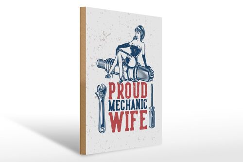 Holzschild Spruch Pinup Proud mechanic wife 30x40cm