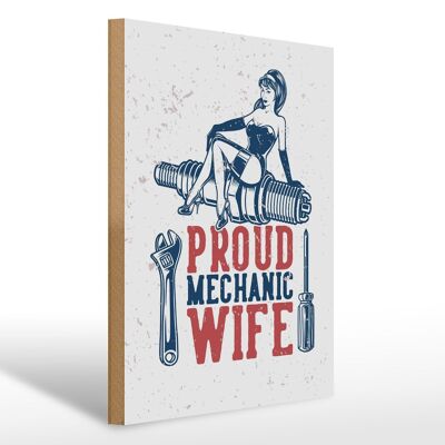 Holzschild Spruch Pinup Proud mechanic wife 30x40cm