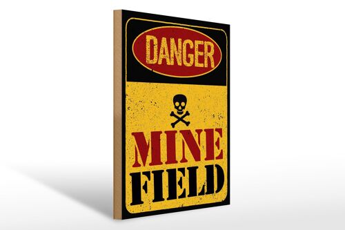 Holzschild Achtung Danger Mine Field Minenfeld 30x40cm