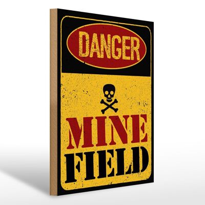 Holzschild Achtung Danger Mine Field Minenfeld 30x40cm