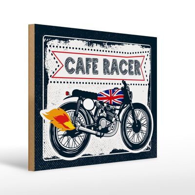 Cartello in legno Motorcycle Cafe Racer Motorcycle UK 40x30 cm cartello bianco