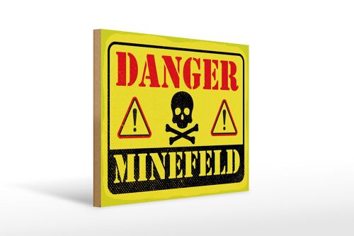 Holzschild Achtung Danger Mine Field Minenfeld 40x30cm