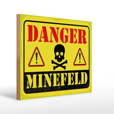 Holzschild Achtung Danger Mine Field Minenfeld 40x30cm