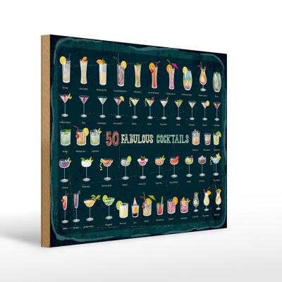 Holzschild 50 Fabulous Cocktails Drinks 40x30cm