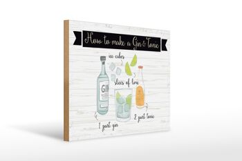 Panneau en bois indiquant Comment faire un Gin & Tonic 40x30cm 1