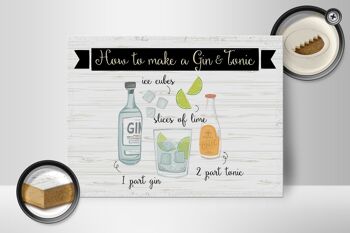 Panneau en bois indiquant Comment faire un Gin & Tonic 40x30cm 2