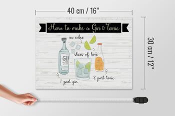 Panneau en bois indiquant Comment faire un Gin & Tonic 40x30cm 4