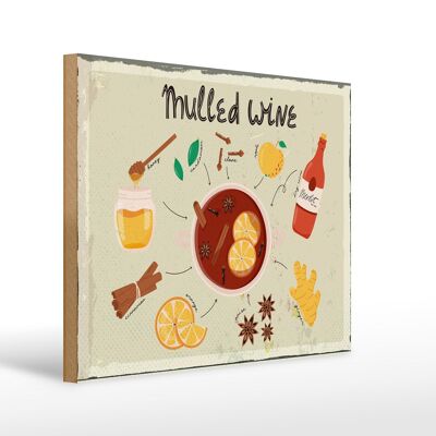 Holzschild Rezept Mulled Wine Anise Honey Apple 40x30cm