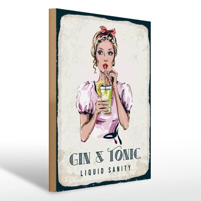 Cartel de madera Gin & Tonic Liquid Sanity 30x40cm