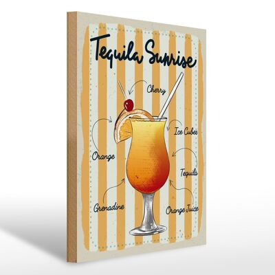 Cartel de madera Tequila Sunrise Cereza Naranja 30x40cm