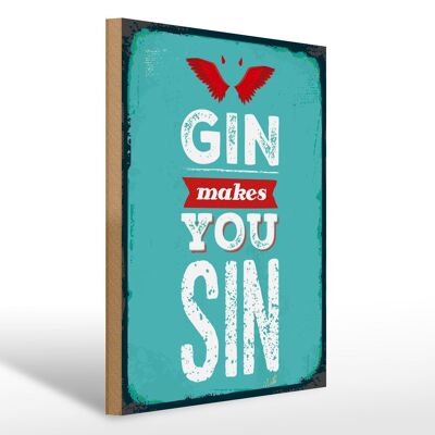 Holzschild Spruch Gin makes you Sin Devil Hell 30x40cm