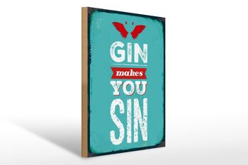 Panneau en bois disant Gin makes you Sin Devil Hell 30x40cm 1