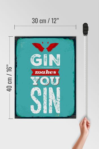 Panneau en bois disant Gin makes you Sin Devil Hell 30x40cm 4