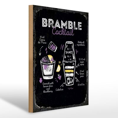 Letrero de madera receta Bramble Cocktail Recipe 30x40cm regalo