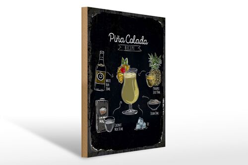 Holzschild Rezept Pina Colada Coktail Recipe 30x40cm Geschenk