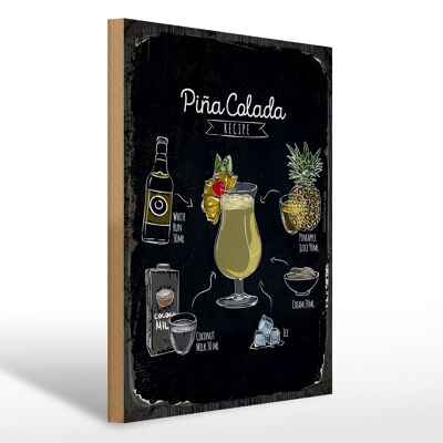 Panneau en bois recette Pina Colada Coktail Recipe 30x40cm cadeau