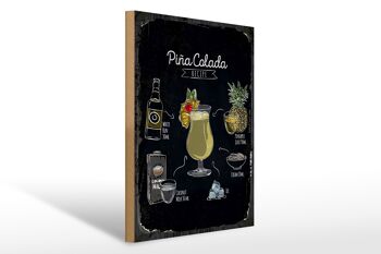 Panneau en bois recette Pina Colada Coktail Recipe 30x40cm cadeau 1