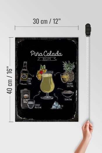 Panneau en bois recette Pina Colada Coktail Recipe 30x40cm cadeau 4