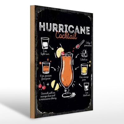 Cartello in legno ricetta Hurricane Cocktail Recipe 30x40 cm regalo