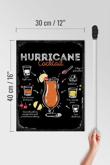 Panneau en bois Recette Hurricane Cocktail Recipe 30x40cm cadeau 4