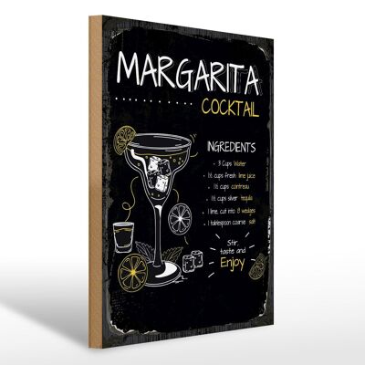 Panneau en bois recette Margarita Cocktail Recipe 30x40cm cadeau
