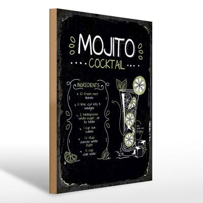 Panneau en bois recette Mojito Cocktail Recipe 30x40cm cadeau