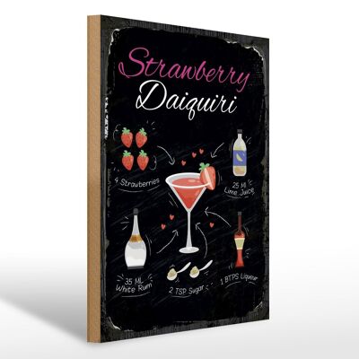 Cartello in legno ricetta Cocktail Daiquiri alla fragola 30x40 cm