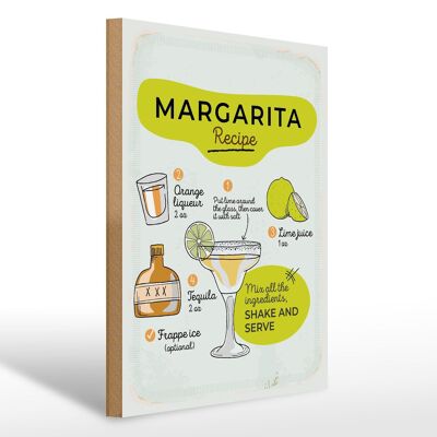 Panneau en bois Recette Margarita Recette orange citron vert 30x40cm