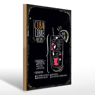 Panneau en bois Recette Cuba Libre Cocktail Recipe 30x40cm