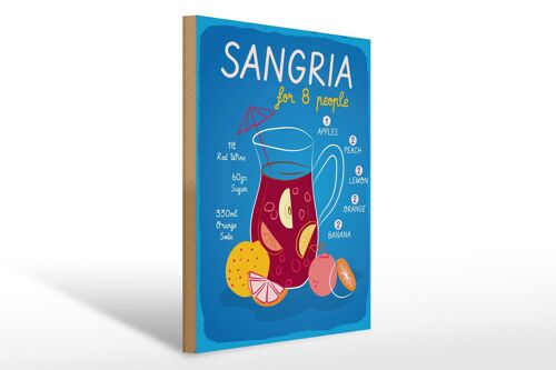 Holzschild Rezept Sangria Recipe for 8 people 30x40cm