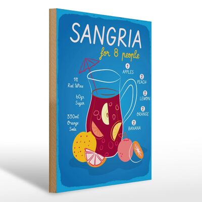 Cartello in legno ricetta Sangria Ricetta per 8 persone 30x40cm