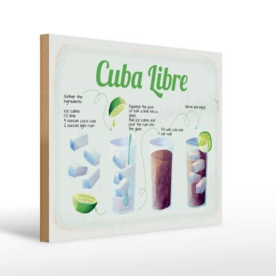 Panneau en bois Recette Cuba Libre Cocktail Recipe 40x30cm