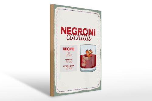 Holzschild Rezept Negron Cocktail Recipe GIN 30x40cm