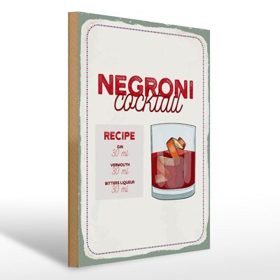 Cartello in legno Ricetta Negron Cocktail Ricetta GIN 30x40cm