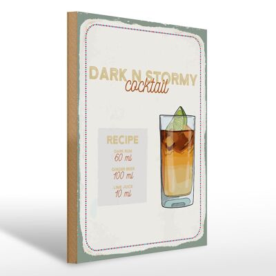 Cartello in legno ricetta Ricetta cocktail Dark n Stormy 30x40 cm
