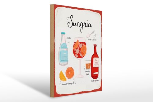 Holzschild Rezept Sangria Cocktail Recipe Soda 30x40cm